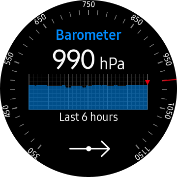 With Barometer on your Galaxy Watch 3, you can view the air pressure in your location.