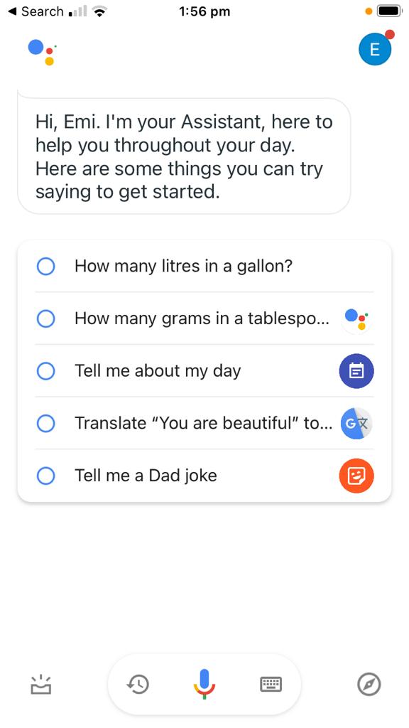 The Google Assistant app on iPhone.