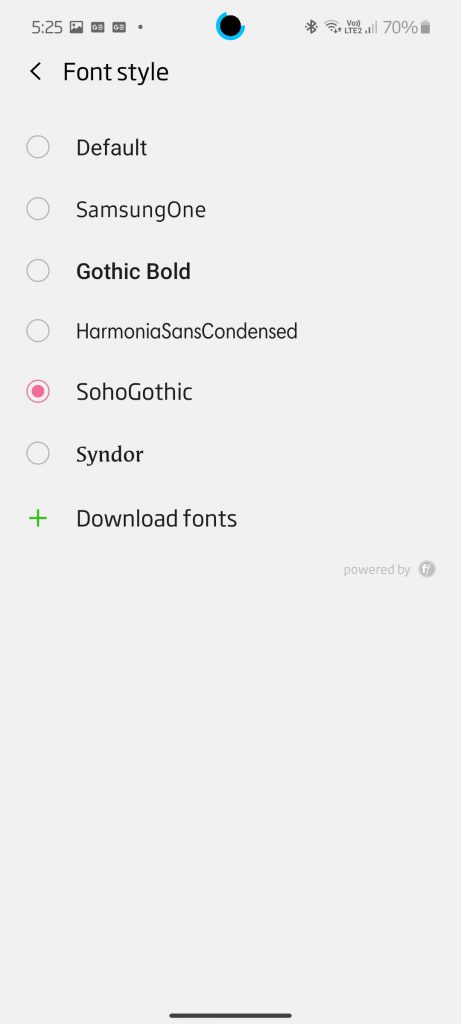 The last step is to go to Display > Font size and style > Font style and choose font you installed.